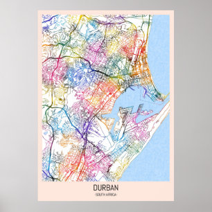 Stadsplattegrond Durban Zuid-Afrika Poster