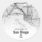 Stadsplattegrond San Diego | Bruiloft Welkom Ronde Sticker (Voorkant)