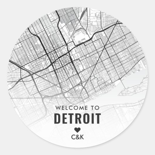 Stadsplattegrond van Detroit, Michigan | Bruiloft Ronde Sticker (Voorkant)
