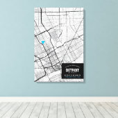 Stadsplattegrond van Detroit, Michigan + Markeer u Canvas Afdruk (Insitu (Houten vloer))