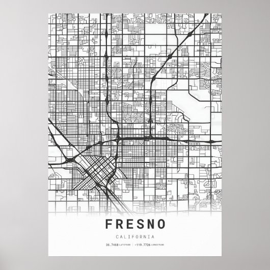Stadsplattegrond van Fresno Poster (Voorkant)