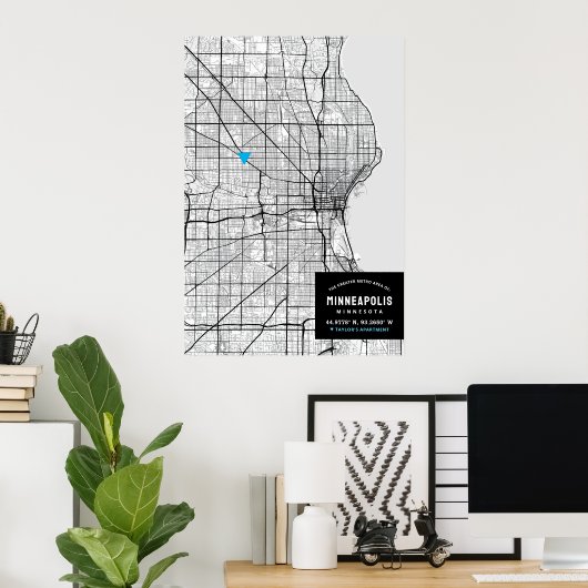 Stadsplattegrond van Minneapolis + Markeer uw loca Poster (Thuiskantoor)