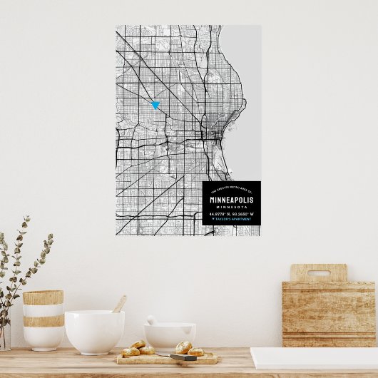 Stadsplattegrond van Minneapolis + Markeer uw loca Poster (Keuken)
