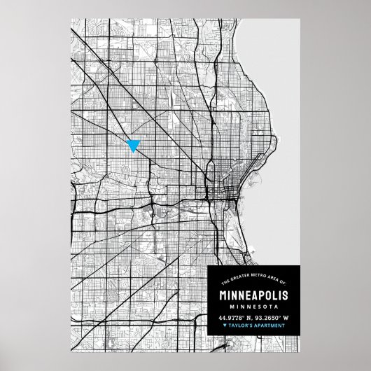 Stadsplattegrond van Minneapolis + Markeer uw loca Poster (Voorkant)