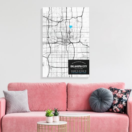 Stadsplattegrond van Oklahoma + Markeer uw locatie Canvas Afdruk (Insitu (Woonkamer))