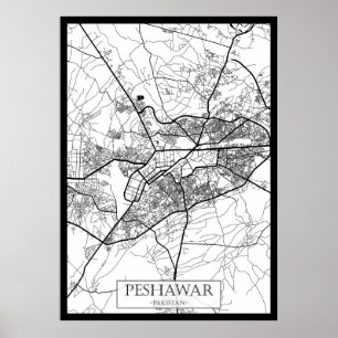 Stadsplattegrond van Peshawar, Pakistan Poster