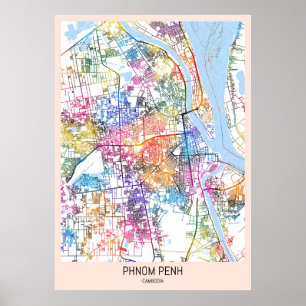 Stadsplattegrond van Phnom Penh Cambodja Poster