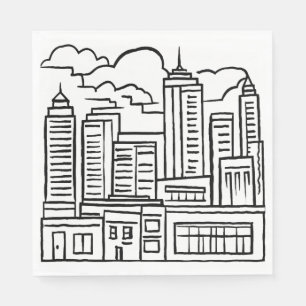 Stadsprofiel Zwart & Wit Tekening Servet