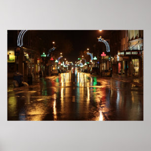 Stadsstraat 's nachts poster