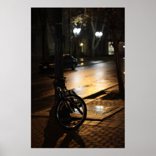 Stadsstraat 's nachts poster