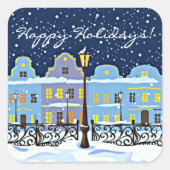 Stadswoningen in de  stad Snowy Vierkante Sticker (Voorkant)
