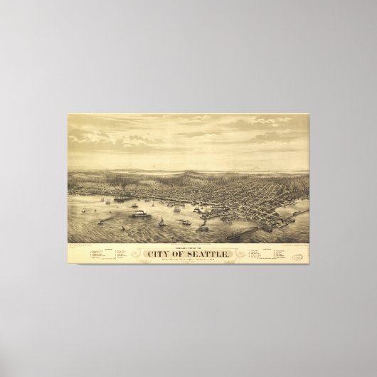 Stadt van Seattle Puget Sound Washington Map (1878 Canvas Afdruk (Voorkant)