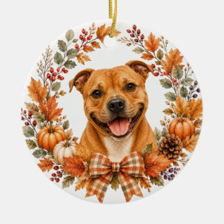 Staffie Herfstkrans Keramisch Ornament