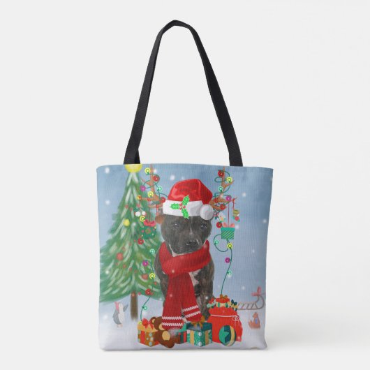 Staffordshire Bull Terrier Dog in Snow met Kerstmi Draagtas (Achterkant)