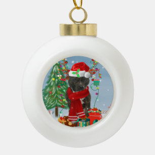 Staffordshire Bull Terrier Dog in Snow met Kerstmi Keramische Bal Ornament