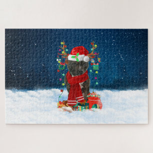 Staffordshire Bull Terrier dog met kerstcadeau Legpuzzel