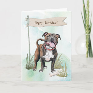 Staffordshire Bull Terrier Hond onder verjaardagsb Kaart