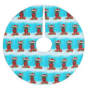 Staffordshire Bull Terrier in sneeuw met Kerstmis Kerstboom Rok