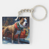Staffordshire Bull Terrier Kerstfeest Sleutelhanger (Achterkant)