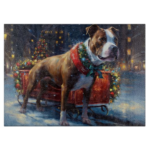 Staffordshire Bull Terrier Kerstfeest Snijplank (Voorkant)