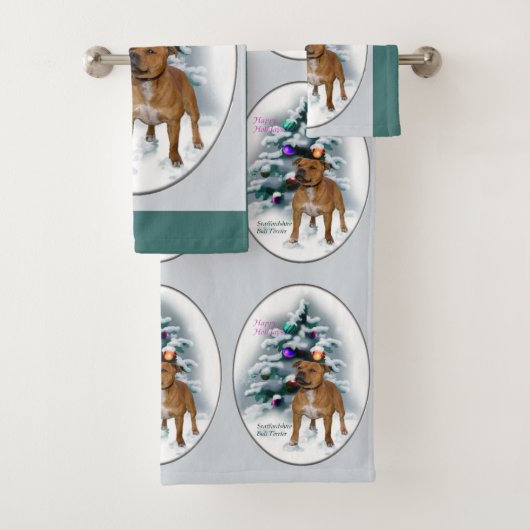 Staffordshire Bull Terrier Kerstmis Bad Handdoek (Insitu)