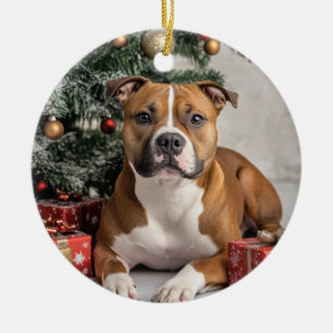 Staffordshire Bull Terrier Kerstmis Keramisch Ornament