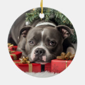 Staffordshire Bull Terrier Kerstmis Keramisch Ornament (Achterkant)