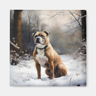 Staffordshire Bull Terrier Laat het Sneeuwen Kerst Magneet