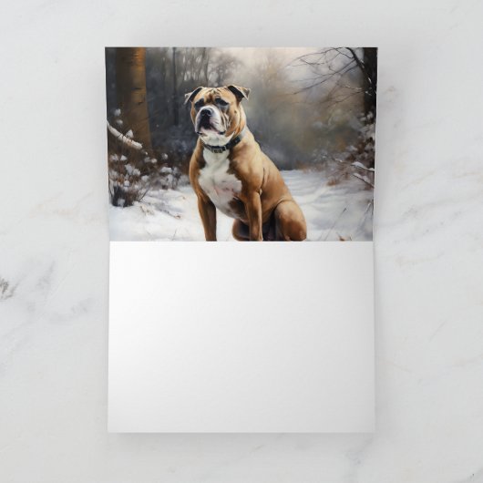 Staffordshire Bull Terrier laat het sneeuwKerstmis Kaart (Binnen)