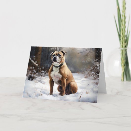 Staffordshire Bull Terrier laat het sneeuwKerstmis Kaart (Voorkant)