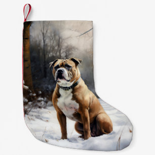 Staffordshire Bull Terrier laat het sneeuwKerstmis Kleine Kerstsok
