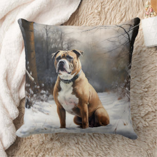 Staffordshire Bull Terrier laat het sneeuwKerstmis Kussen