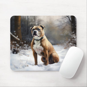 Staffordshire Bull Terrier laat het sneeuwKerstmis Muismat