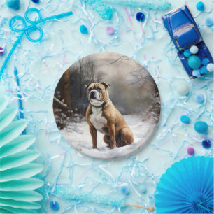 Staffordshire Bull Terrier laat het sneeuwKerstmis Papieren Bordje