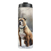 Staffordshire Bull Terrier laat het sneeuwKerstmis Thermosbeker (Voorkant)