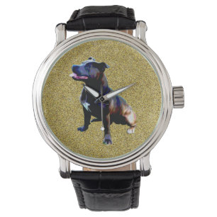 Staffordshire Bull Terrier On Gold, Mannen Watch Horloge