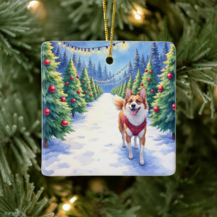 Staffordshire Bull Terrier op Kerstboomgaard Keramisch Ornament