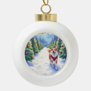 Staffordshire Bull Terrier op Kerstboomgaard Keramische Bal Ornament