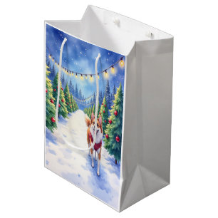 Staffordshire Bull Terrier op Kerstboomgaard  Medium Cadeauzakje
