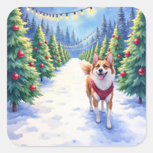 Staffordshire Bull Terrier op Kerstboomgaard Vierkante Sticker