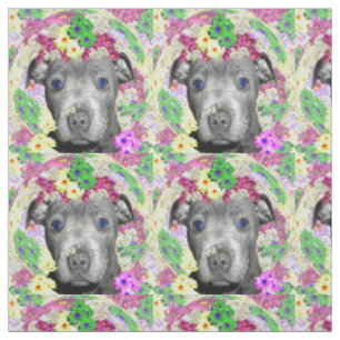 Staffordshire Bull Terrier Puppy and Flowers Stof