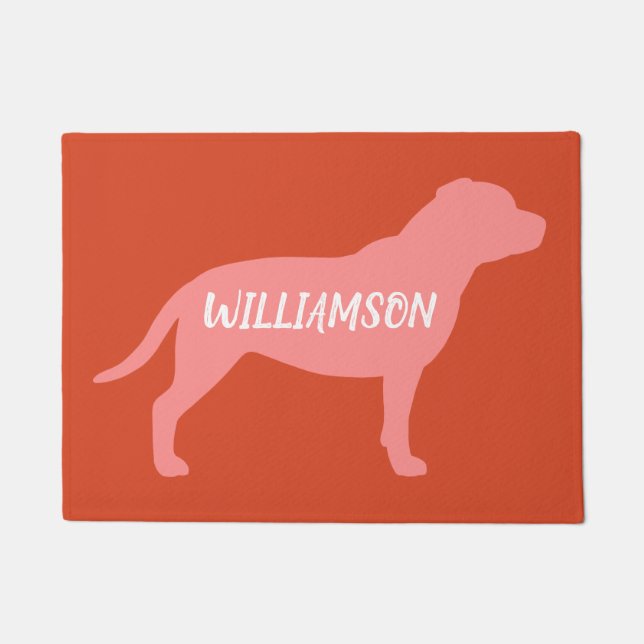 Staffordshire Bull Terrier Silhouet Aangepaste tek Deurmat (Voorkant)