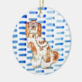 Staffordshire dog on blue Ceramic Ornament (Links)