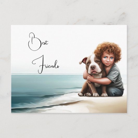 Staffordshire Pitbull & Boy Keepsaké carte postale (Devant)