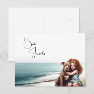 Staffordshire Pitbull & Meisje Aandenken Ansichtka Briefkaart