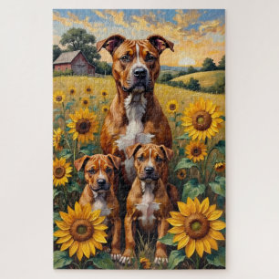 Staffordshire Terrier Zonnebloemveld Kunst Legpuzzel