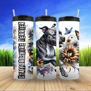 Staffordshire Terrier's Sunny Floral Strut Thermosbeker