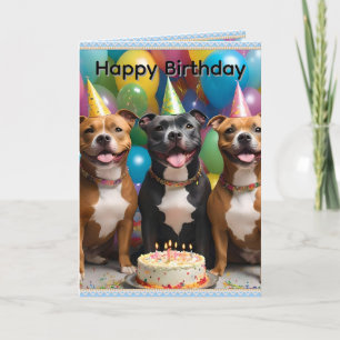 Staffy Feest: Een Verjaardagsfeest met Taart Kaart