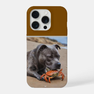 Staffy is bevriend met een strandkrab, iPhone 15 pro hoesje