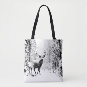 Stag Deer Winter Forest Wildlife Animal Natuur art Draagtas